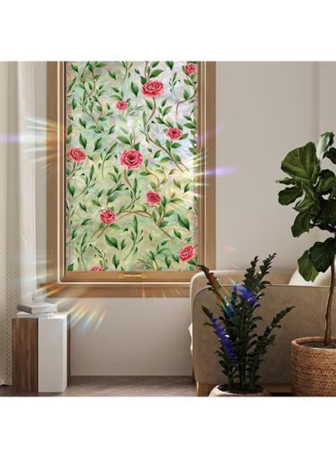 fantasize Window Privacy Film, Decorative Rose Floral Frosted Window Film, Double Sided Static Glass Window Clings, 45 x 100cm - Image 1